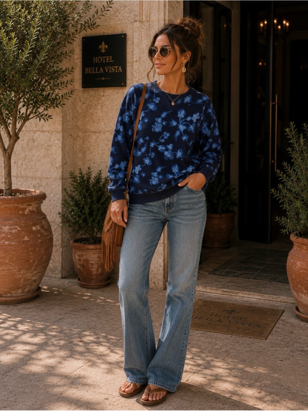 Scotch & Soda Navy and Light Blue Floral Crewneck Sweatshirt